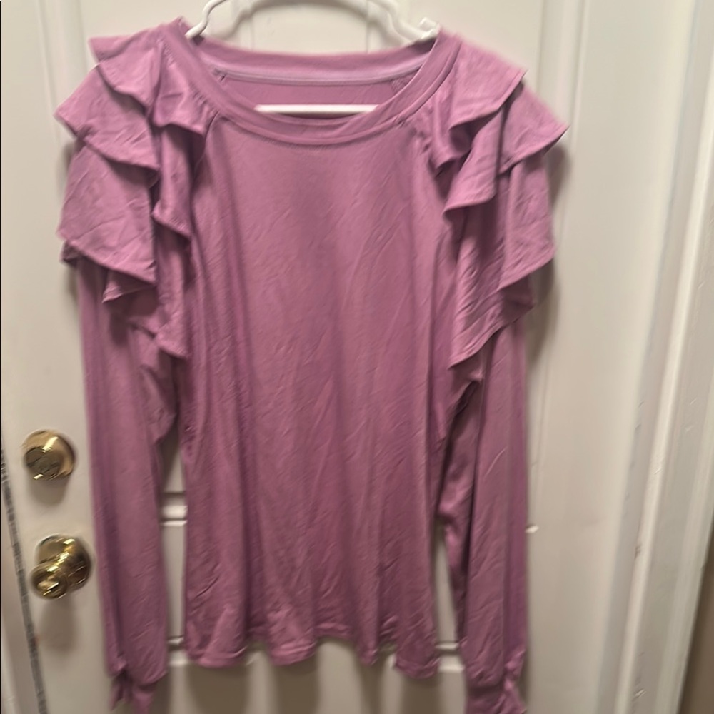 Pink Ruffled Long Sleeve Blouse